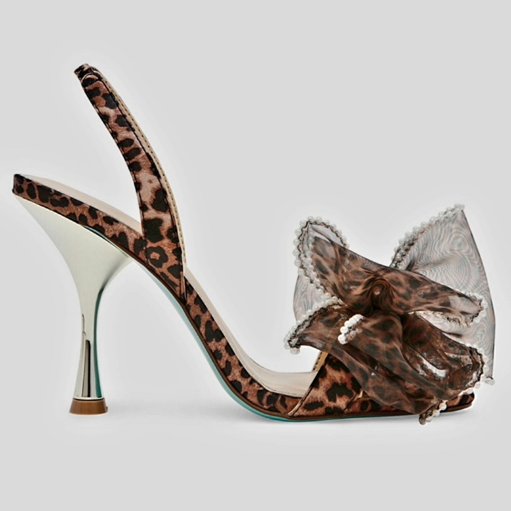 BETSEY JOHNSON FAWN MESH HIGH HEEL SANDALS COLOR LEOPARD 8.5 US NEW WITH BOX. - Picture 7 of 11